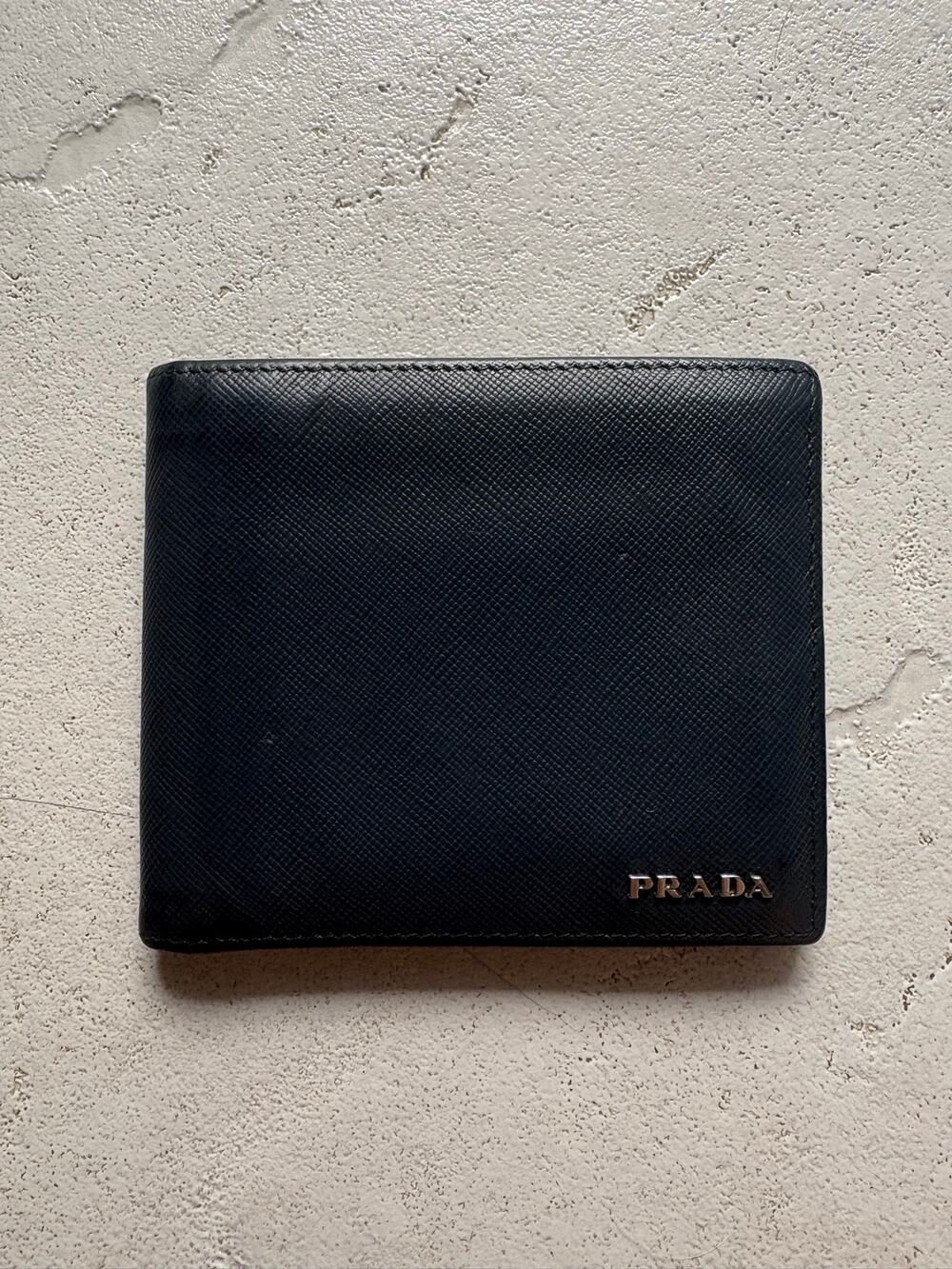 Prada men’s saffiano leather black bifold wallet  - full inclusion